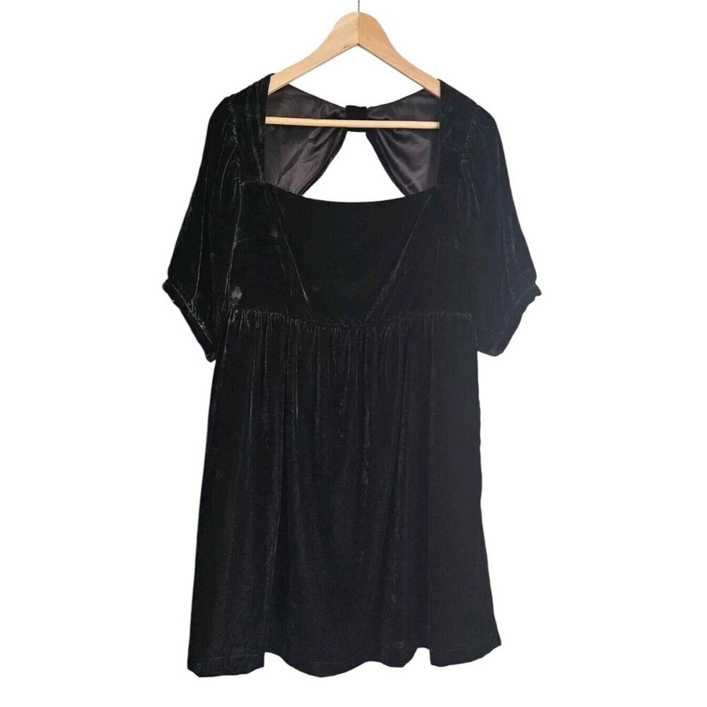 Modcloth Womens Size 10 Dress Black Velvet Mini Puff Sleeves Back Cutout ...